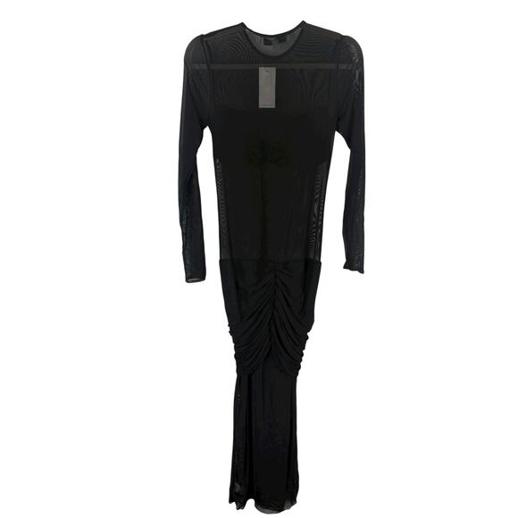 Mother of All Ellie Sheer Mesh Maxi Dress Ruched Sexy Party Evening Black Size M - Picture 5 of 10